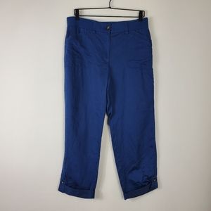 J. Jill Linen Blend Cropped Pant Womens Size M Blue Rolled Hem Utility Coastal